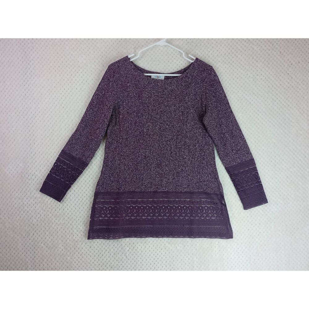 OSO Casuals Purple Knit Lace Tunic Top Women's Medium NWOT